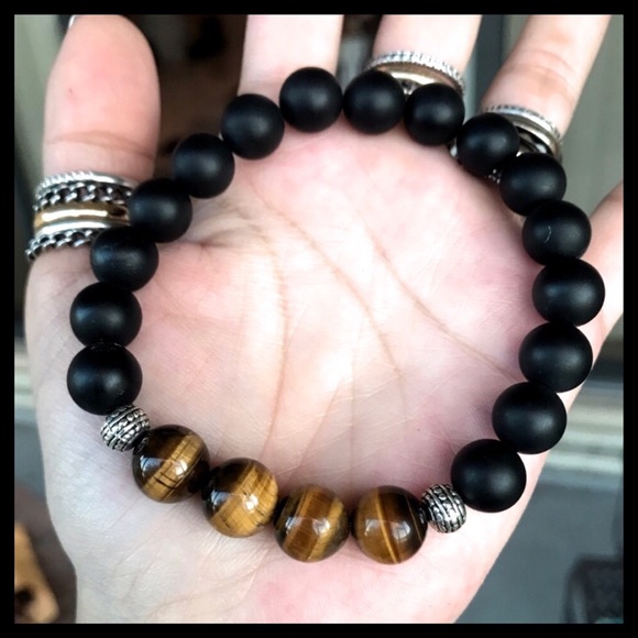 Silverskylight Other - Genuine golden tiger eye & matte onyx men bracelet